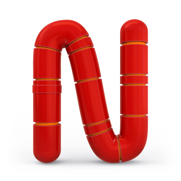 大写字母n。金属的未来主义红色字体。3 d。图片下载