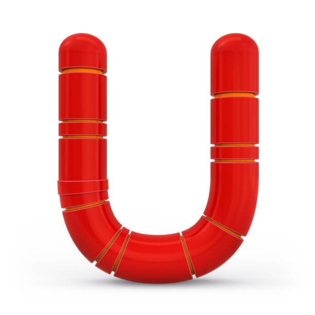 大写字母u。金属的未来主义红色字体。3 d。图片下载