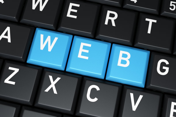 蓝色按钮WEB字电脑键盘库存照片图片下载