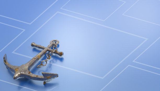 锚船到一个蓝色的海洋背景与简单的电线和现代商业概念-3d渲染图片下载