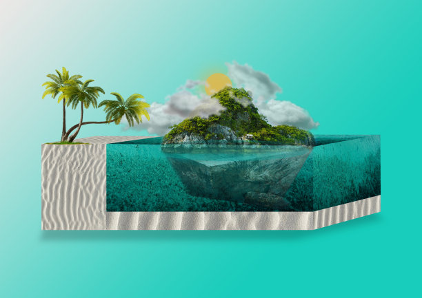 有椰子树和岛屿的海洋广场图片下载