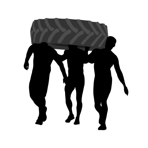 运动员的黑色剪影扛着沉重的大轮胎图片下载