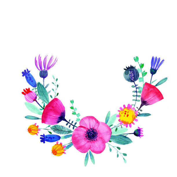 手绘水彩花和叶子图片下载
