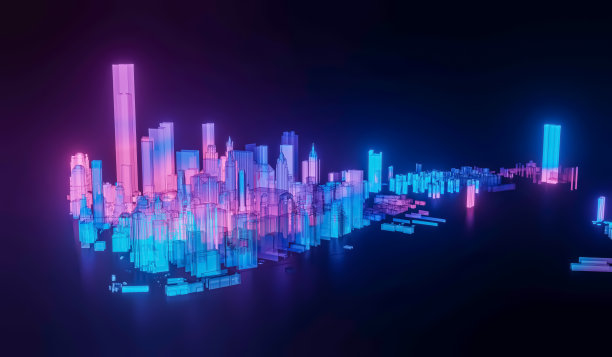 现代城市全景的全息图纽约鸟瞰图。三维渲染图片下载