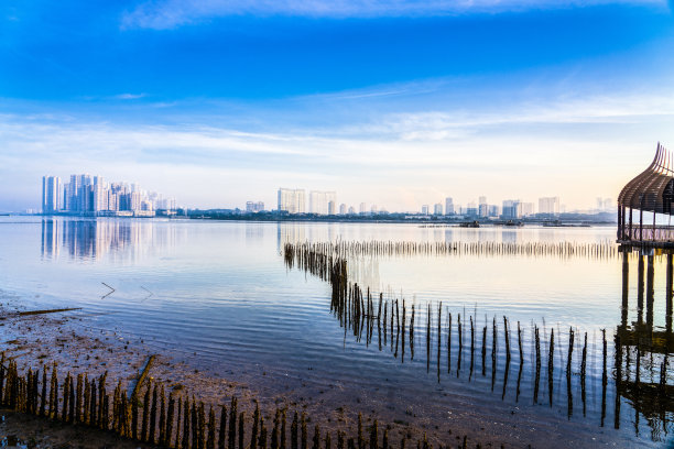 从新加坡Sungai Buloh湿地看柔佛巴鲁市图片下载