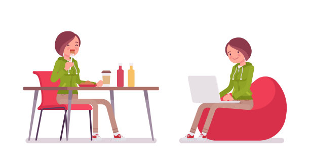 穿着帽衫的年轻女子坐着工作图片下载