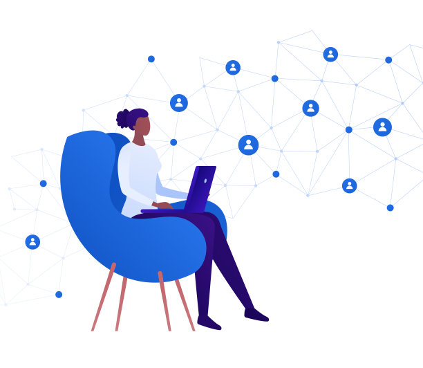 商业自由职业的工作理念。矢量平面人插图。非洲女性坐在椅子上用笔记本电脑和网络连接标志。设计元素的旗帜，海报，背景。图片下载