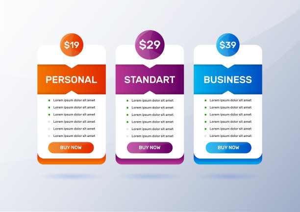 表的价格比较。定价3块标准，个人和企业比较关税横幅。向量图片下载