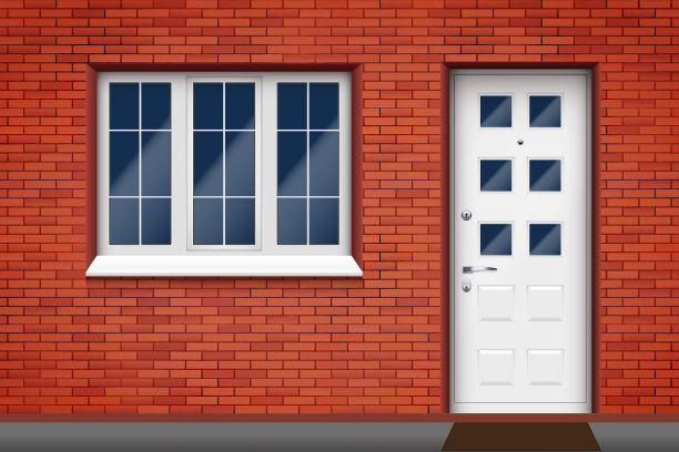 砖房的外观，有窗户和门。图片下载