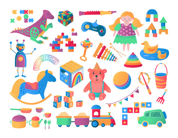 儿童和儿童玩具图标收集卡通矢量插图素材图片