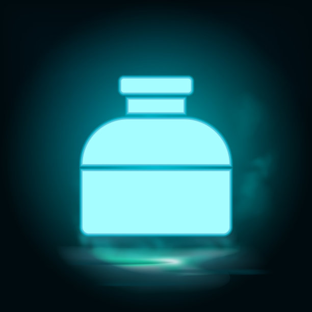 墨水，瓶子霓虹灯图标-矢量。蓝色霓虹灯插图。墨水，瓶子霓虹灯图标-矢量。信息图概念矢量插图图片下载