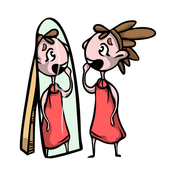 那个年轻美丽的女孩照镜子，在自己面前炫耀。图片下载