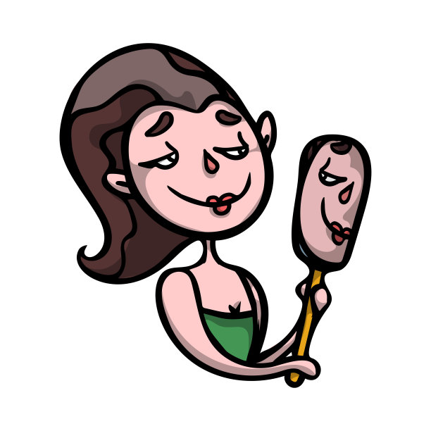 那个年轻美丽的女孩照镜子，在自己面前炫耀。图片下载