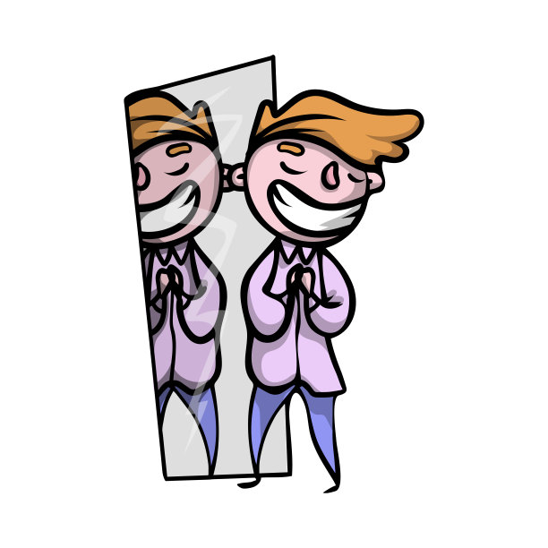 一个年轻的帅哥看着镜子，在他面前炫耀。图片下载