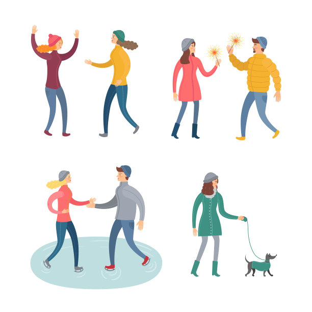 人在冬装矢量平设。素材图片