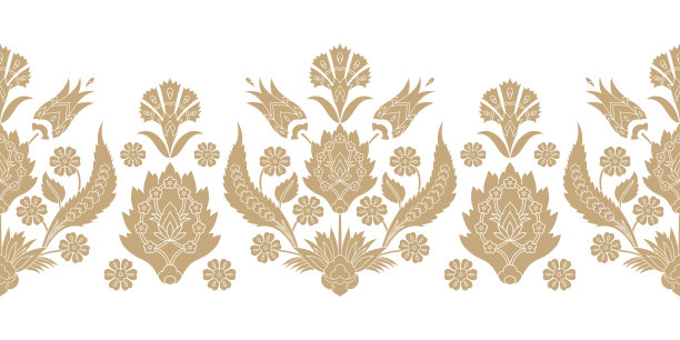 土耳其阿拉伯模式矢量无缝边界。缎子纹理设计与花卉图案。伊斯兰的纹理图片下载