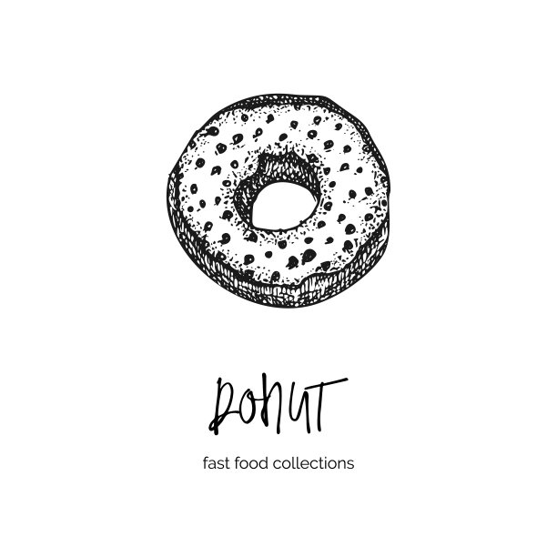 手绘墨水素描甜甜圈。雕刻风格。快餐早餐收藏。你的咖啡馆菜单设计，街头节日传单，贴纸，纹身，时尚印花都是不错的主意。图片下载