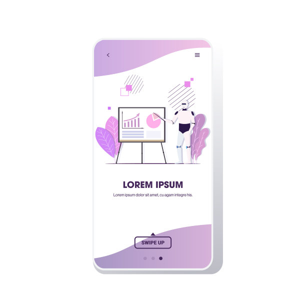 商业机器人展示财务图挂图人工智能技术展示概念全长智能手机屏幕移动应用程序复制空间图片下载