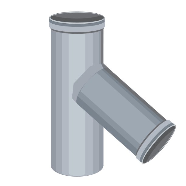 一根45度PVC塑料三通管被隔离在白色背景上进行设计，这是一个带有管道、排水或下水道的平面矢量图例图片下载