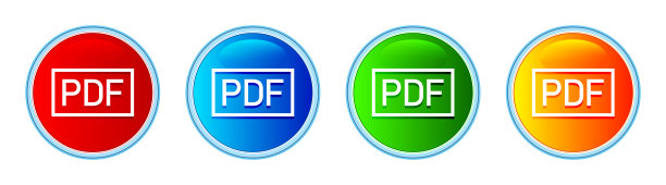 PDF图标，玻璃圆形按钮图片下载