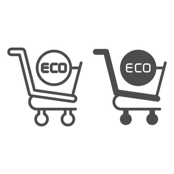 有机购物车线和字形图标。带有生态文字标识的生态市场手推车。商务矢量设计概念，轮廓风格的象形图上的白色背景，用于web和应用程序。图片下载