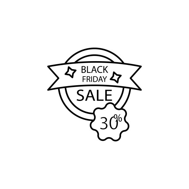 黑色星期五30%折扣图标，黑色星期五细线轮廓矢量素材，适用于UI和UX图片下载