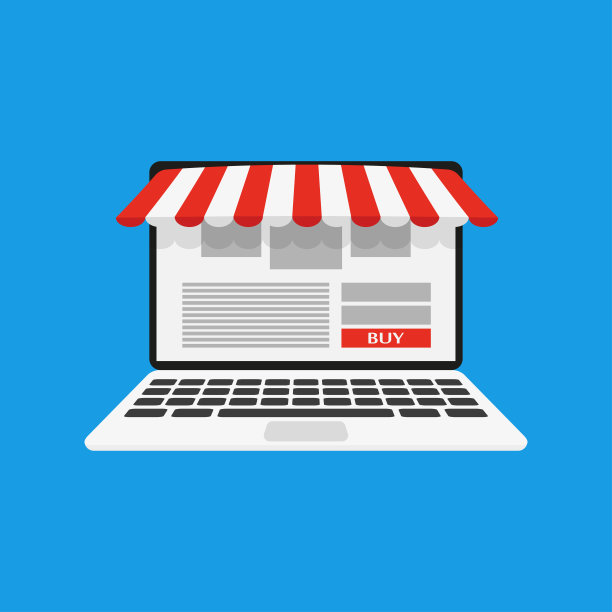 在笔记本电脑上进行横幅设计的网上购物。在线交易。平面矢量图图片下载