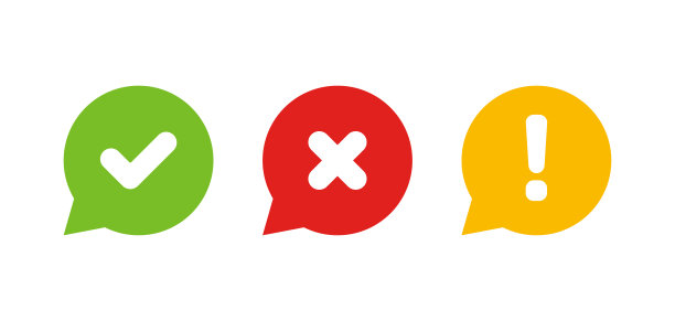 十字，勾号和感叹号孤立的图标在白色背景，平面插图，矢量图片下载