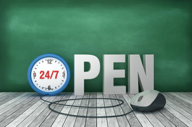 3D Word打开与时钟黑板背景- 3D渲染图片下载