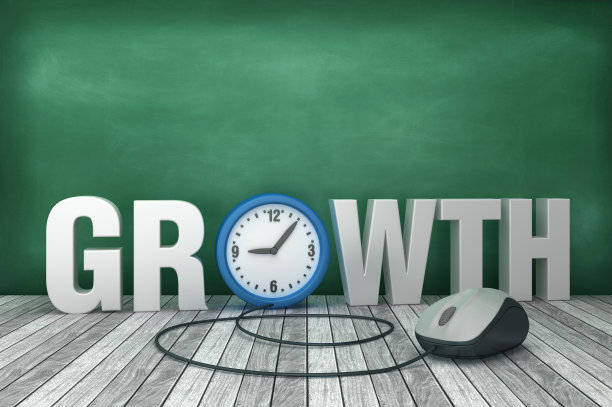 3D字增长与时钟黑板背景- 3D渲染图片下载