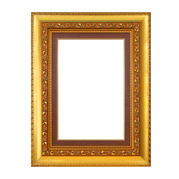 空古董黄金框架绘画或图片上的白色背景图片下载