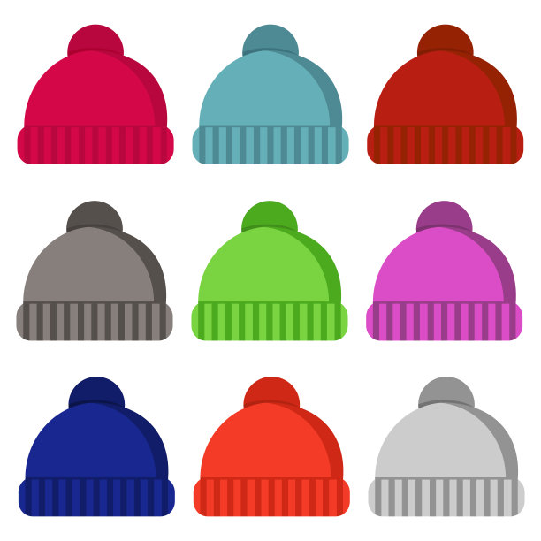 冬季帽子孤立图标上的白色背景。冬天的帽子收藏。平面矢量插图设计。图片下载