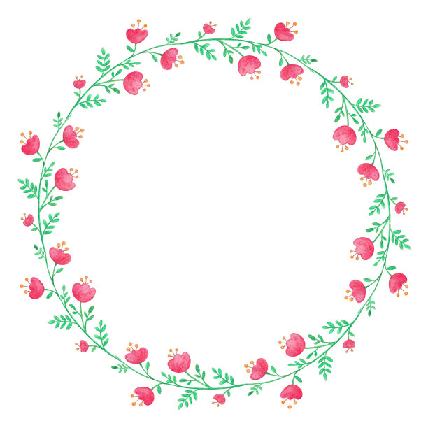 水彩花花环与粉红色的花。手工制作的图片下载