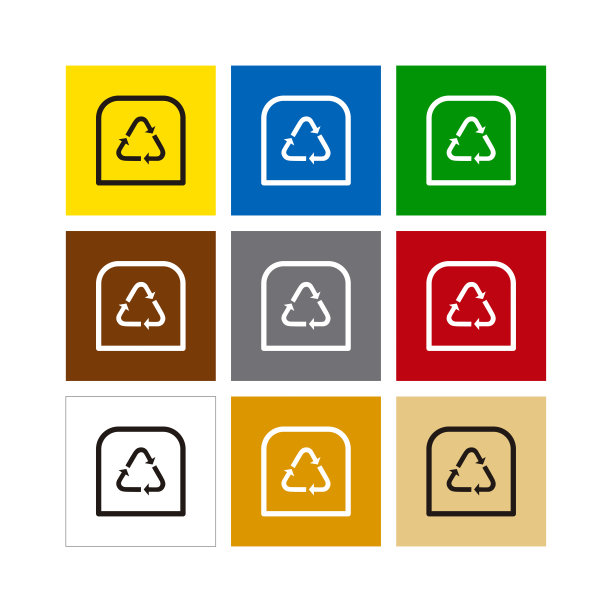 不同颜色的回收容器。正确回收产品标签的图标。图片下载