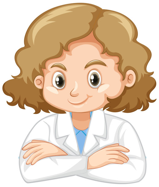 白色背景下穿着科学袍的女孩图片下载