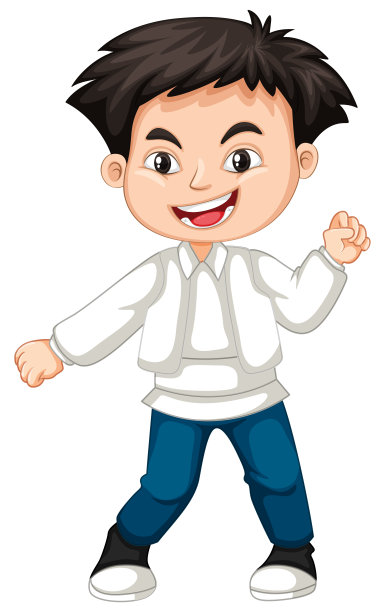 快乐的男孩穿着白衬衫和蓝色牛仔裤图片下载