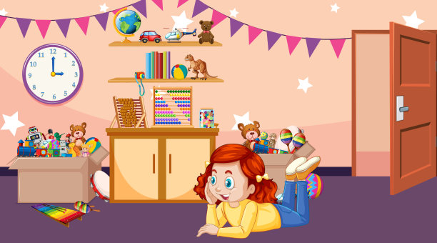 女孩在房间里玩的场景图片下载