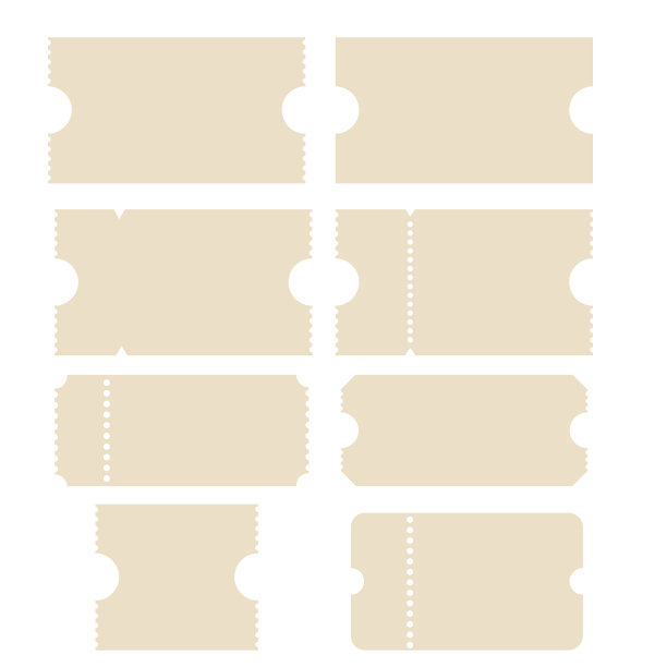一套白色的旧电影票。向量图片下载