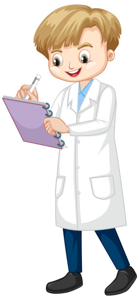 白色背景下穿着实验服的可爱男孩图片下载