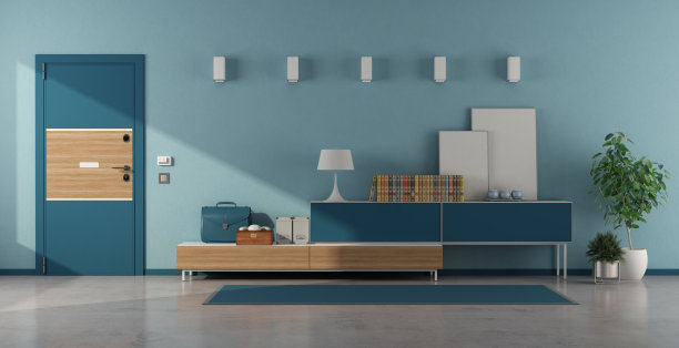 蓝色大门，带装甲门和餐具柜图片下载