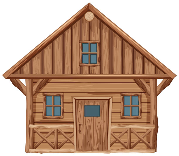 白色背景上有门窗的木屋图片下载