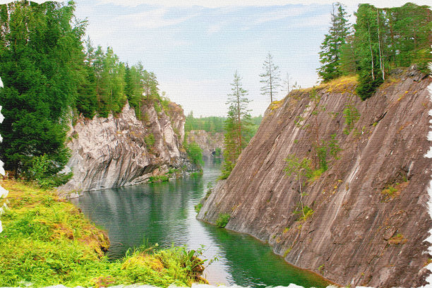 模仿一幅画。油漆。呈现。大理石峡谷位于卡累利阿图片下载