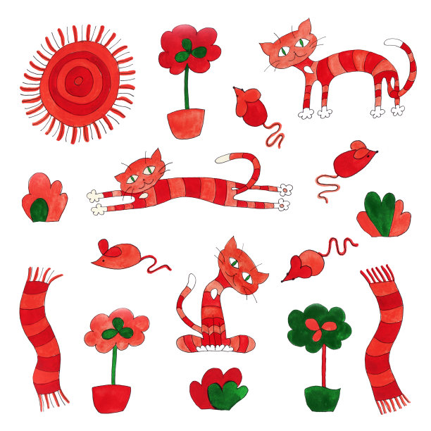 设暖猫甜橙姜sunny虎斑家垫，花，灌木和老鼠图片下载