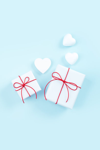 母亲节，情人节，手工礼品设计概念-包装礼盒孤立在柔和的浅蓝色背景。图片下载