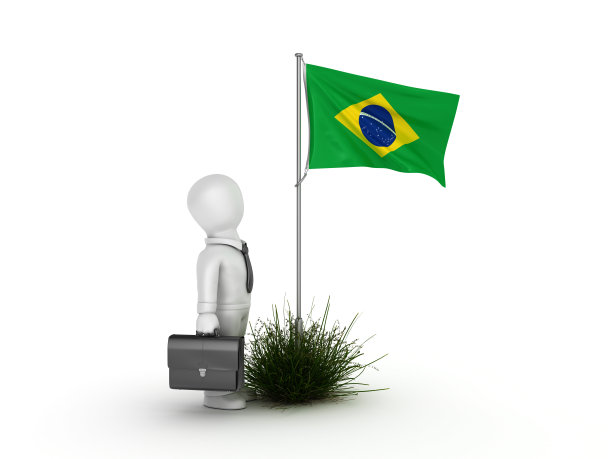 巴西国旗与业务字符- 3D渲染图片下载