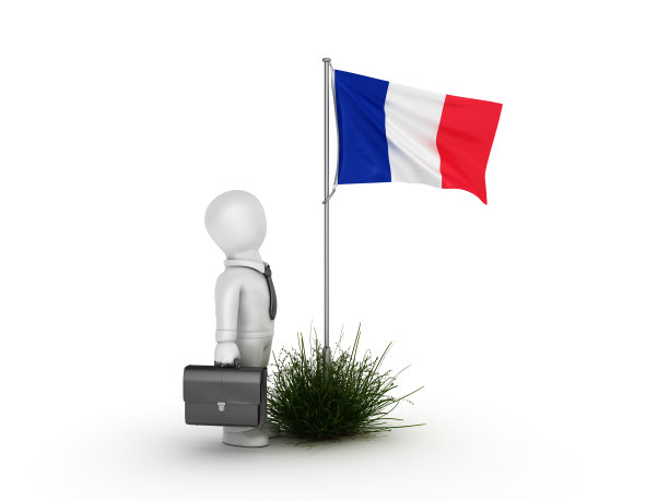 法国国旗与业务字符- 3D渲染图片下载