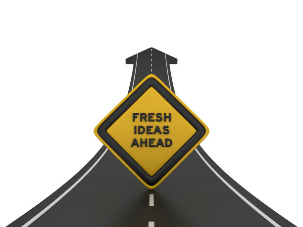 道路箭头与新鲜的想法前方道路标志- 3D渲染图片下载