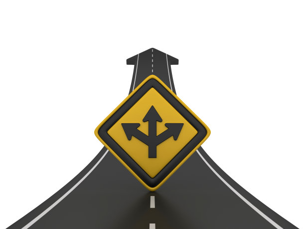 道路箭头与DIVISION AHEAD道路标志- 3D渲染图片下载