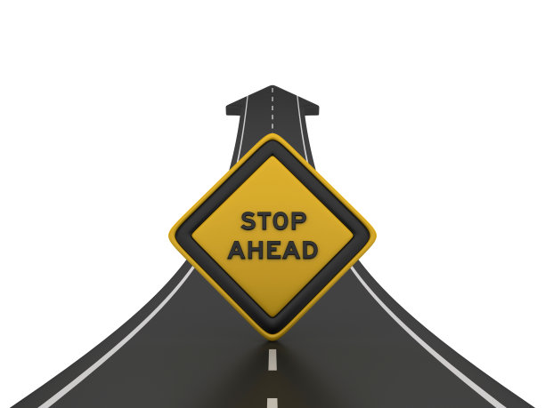 道路箭头与停止前进道路标志- 3D渲染图片下载