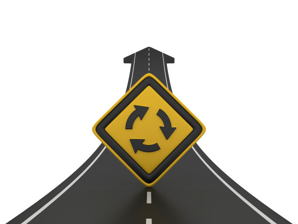 道路箭头与环岛道路标志- 3D渲染图片下载